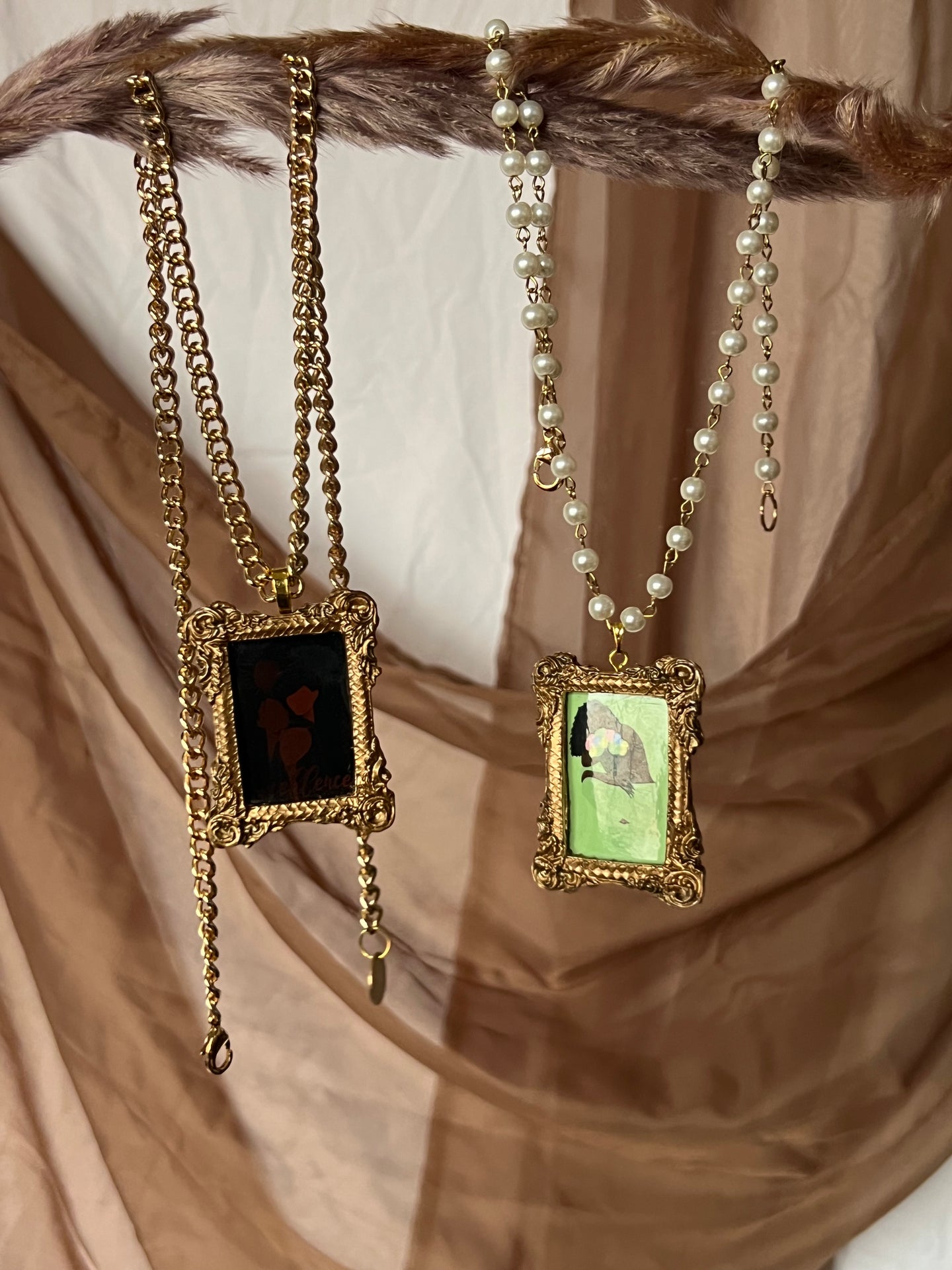 Picture Frame Necklace | Gold Chain , Beaded